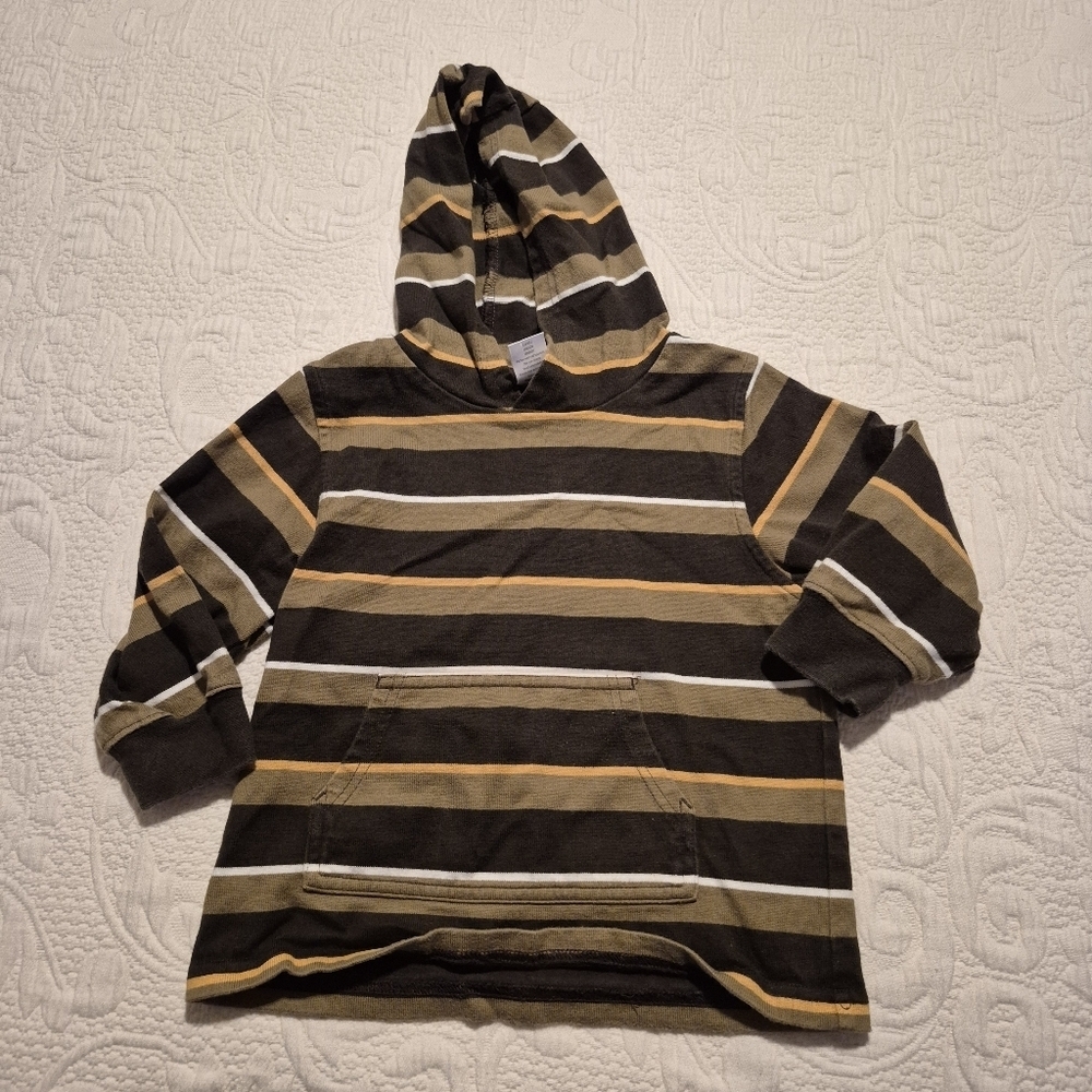 Gymboree boys size 2T brown green gold striped pullover tshirt front pocket